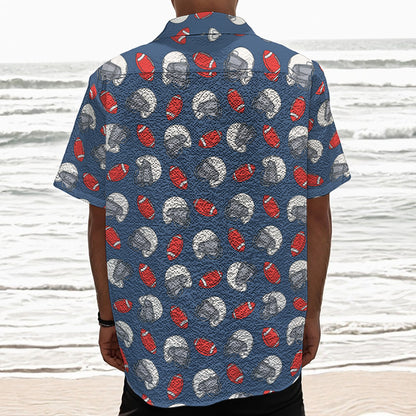 American Football Pattern Print Textured Short Sleeve Shirt