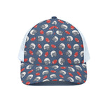 American Football Pattern Print White Mesh Trucker Cap