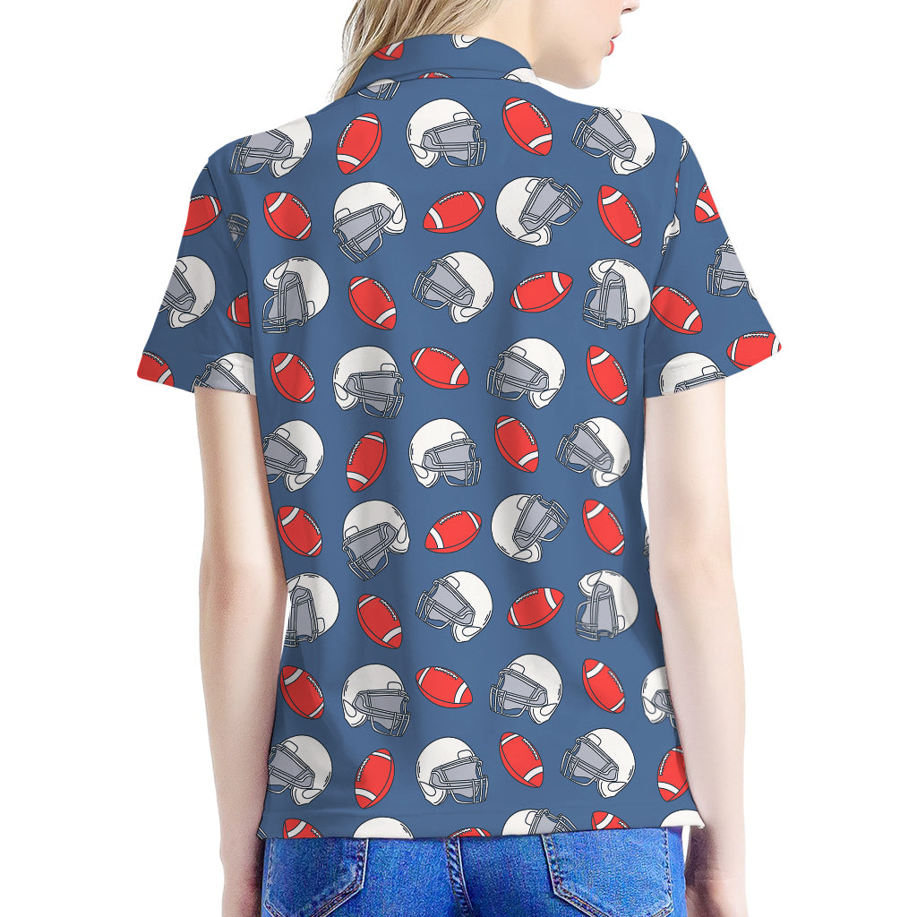 American Football Pattern Print Women's Polo Shirt