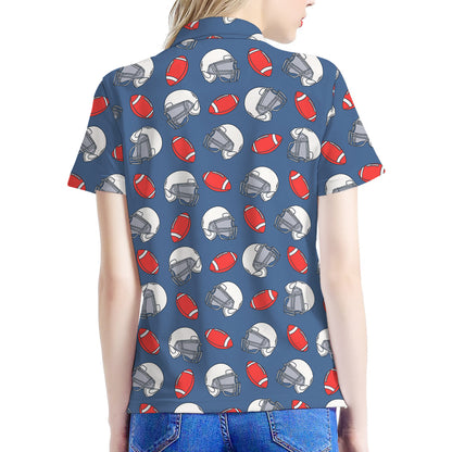 American Football Pattern Print Women's Polo Shirt