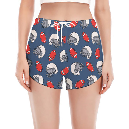 American Football Pattern Print Women's Split Running Shorts