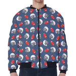 American Football Pattern Print Zip Sleeve Bomber Jacket