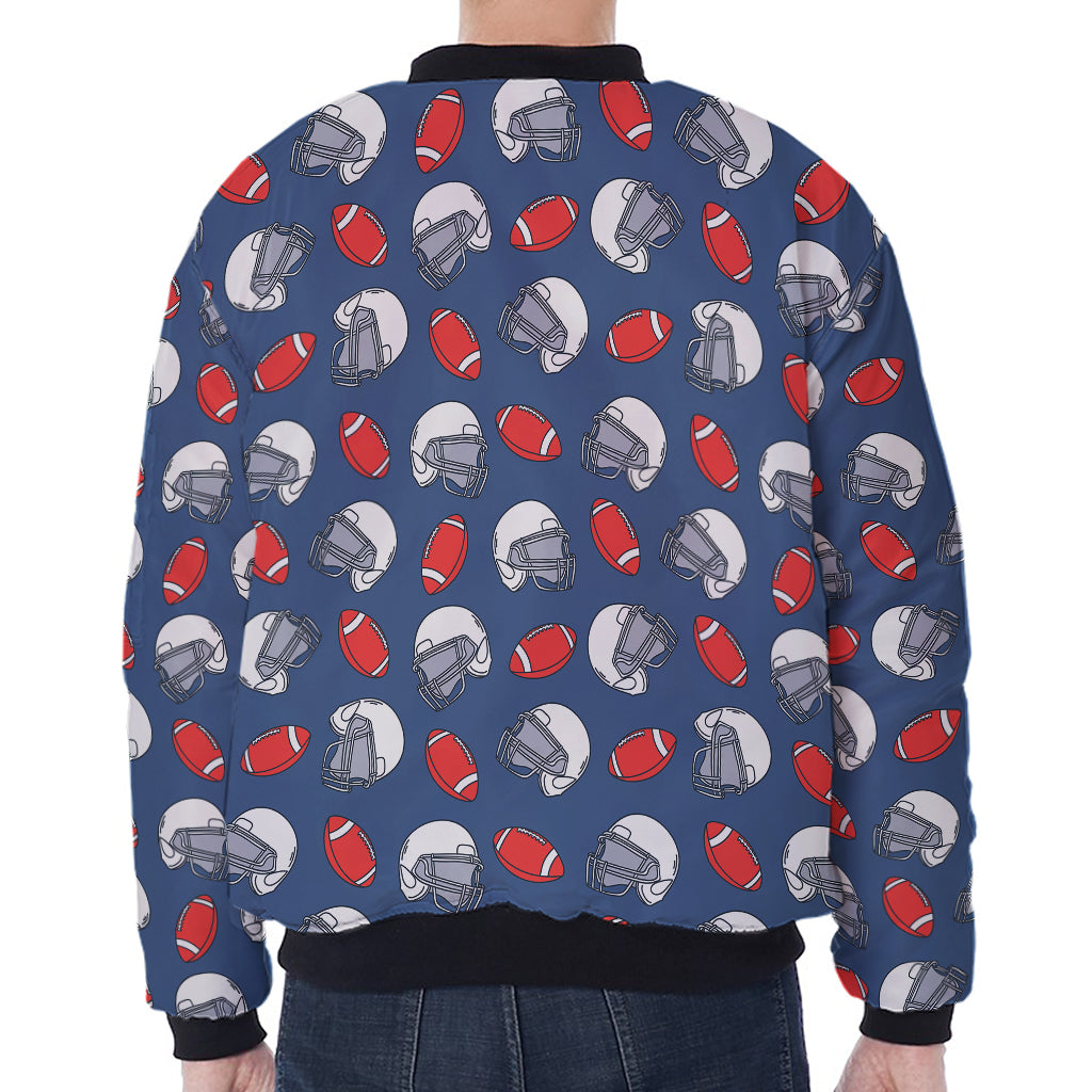American Football Pattern Print Zip Sleeve Bomber Jacket