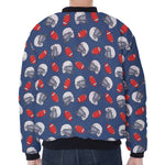 American Football Pattern Print Zip Sleeve Bomber Jacket