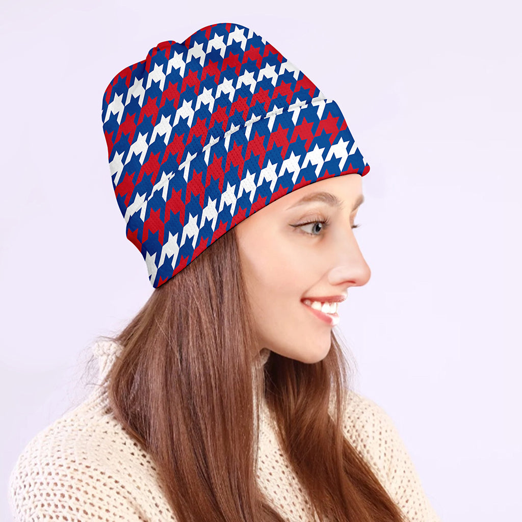 American Houndstooth Pattern Print Beanie
