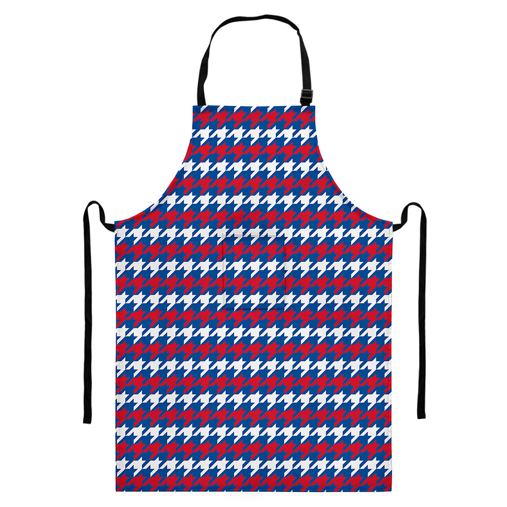 American Houndstooth Pattern Print Bib Apron With Pocket