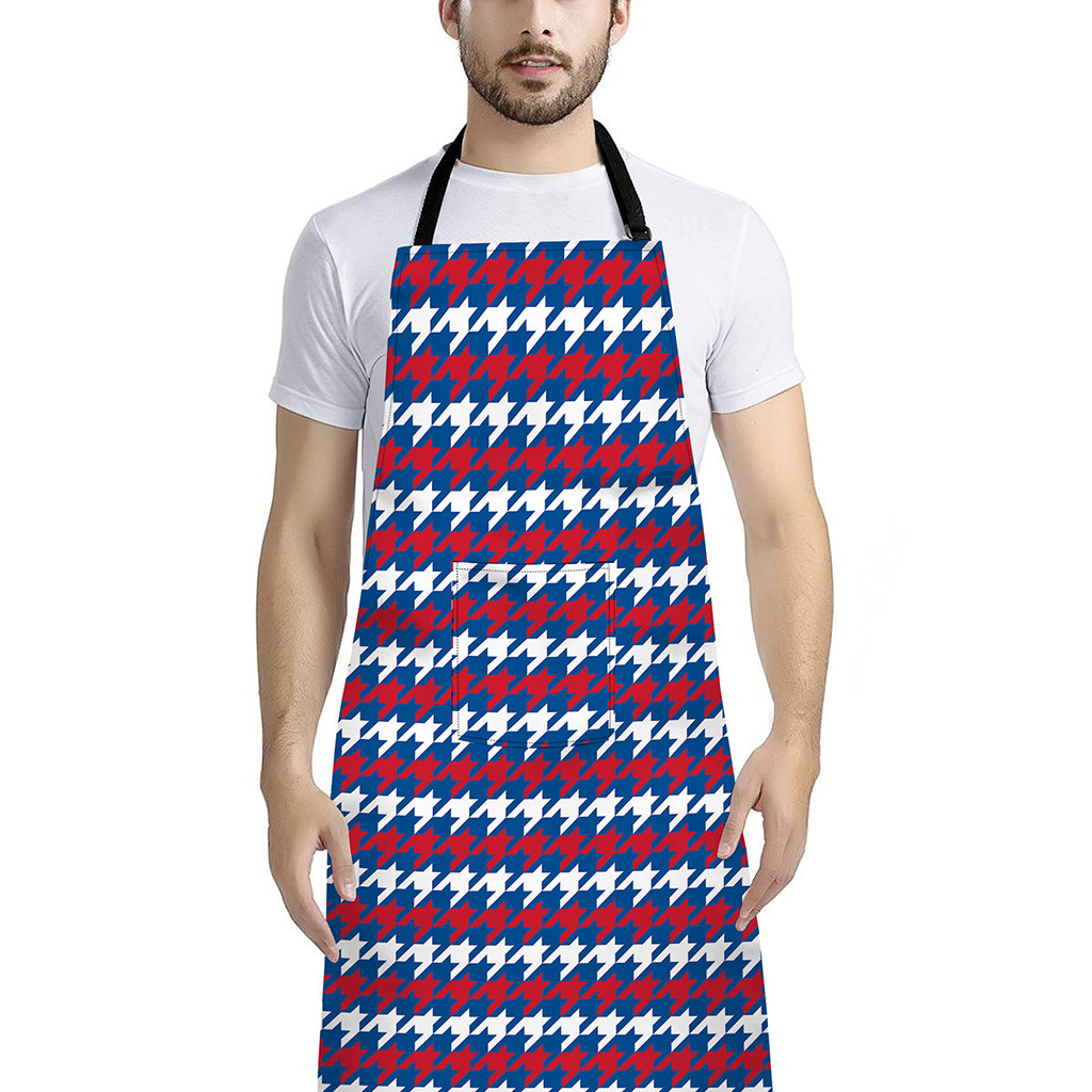 American Houndstooth Pattern Print Bib Apron With Pocket