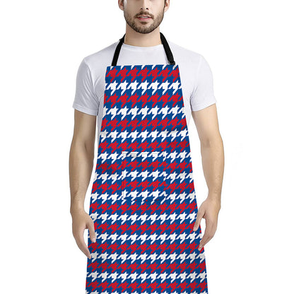 American Houndstooth Pattern Print Bib Apron With Pocket