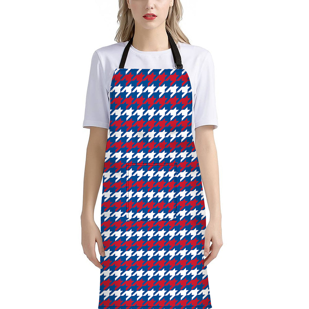 American Houndstooth Pattern Print Bib Apron With Pocket