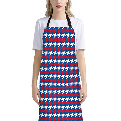 American Houndstooth Pattern Print Bib Apron With Pocket