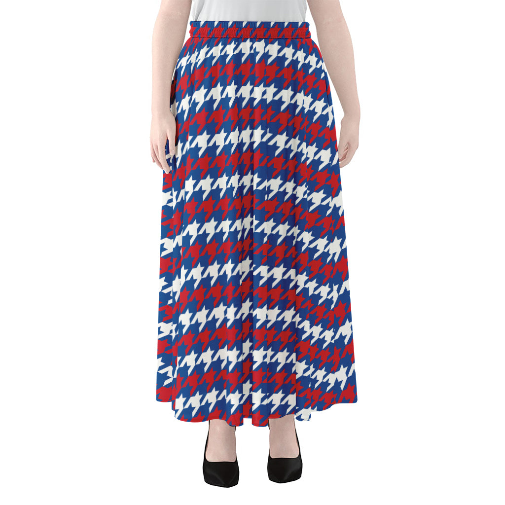 American Houndstooth Pattern Print Chiffon Maxi Skirt