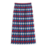 American Houndstooth Pattern Print Cotton Front Slit Maxi Skirt