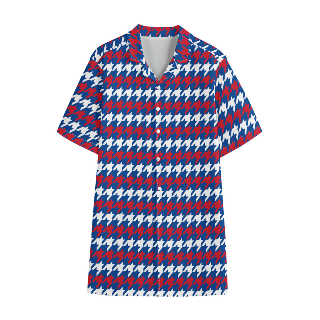 American Houndstooth Pattern Print Cotton Hawaiian Shirt