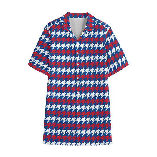 American Houndstooth Pattern Print Cotton Hawaiian Shirt