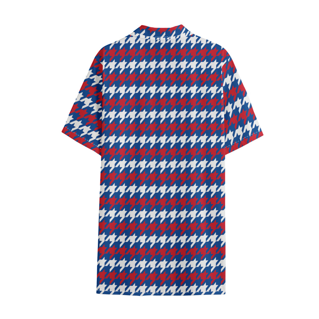 American Houndstooth Pattern Print Cotton Hawaiian Shirt