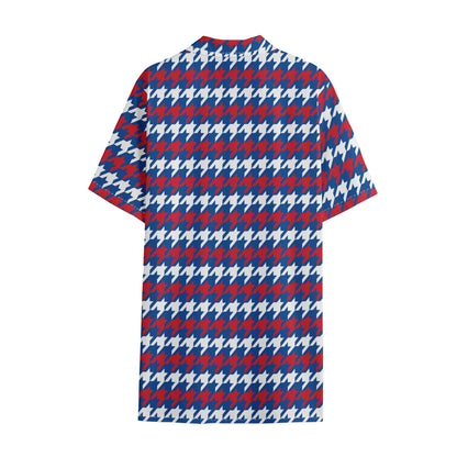 American Houndstooth Pattern Print Cotton Hawaiian Shirt