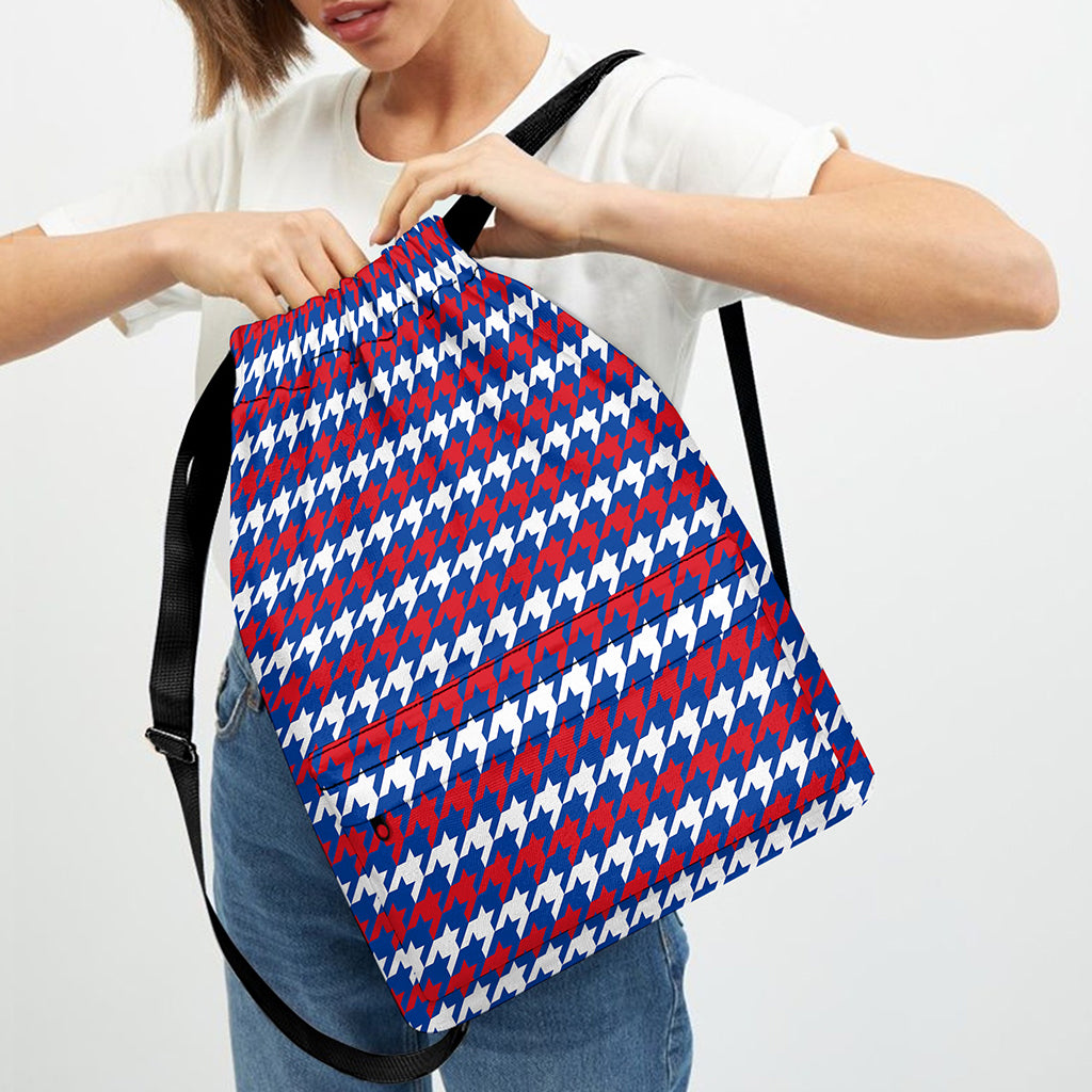 American Houndstooth Pattern Print Drawstring Backpack