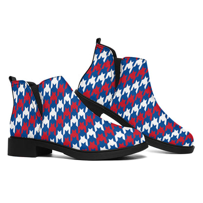 American Houndstooth Pattern Print Flat Ankle Boots