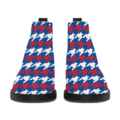 American Houndstooth Pattern Print Flat Ankle Boots
