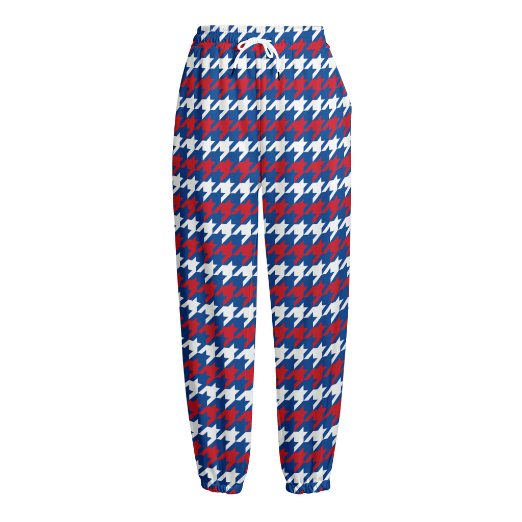 American Houndstooth Pattern Print Fleece Lined Knit Pants