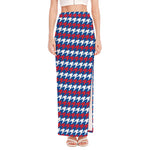 American Houndstooth Pattern Print High Slit Maxi Skirt