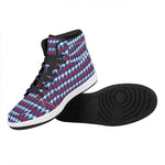 American Houndstooth Pattern Print High Top Leather Sneakers