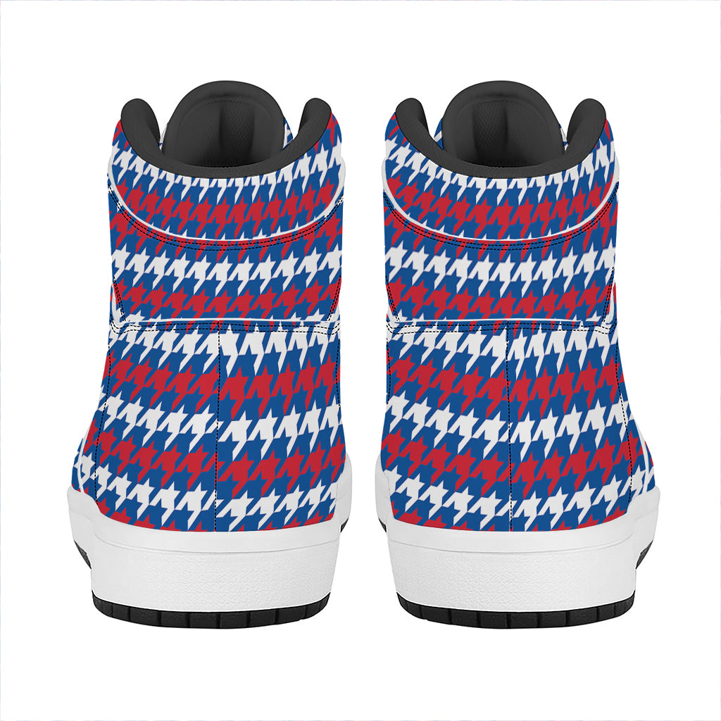 American Houndstooth Pattern Print High Top Leather Sneakers