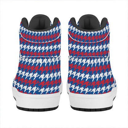 American Houndstooth Pattern Print High Top Leather Sneakers