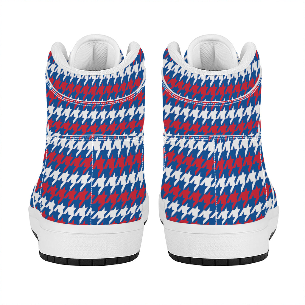 American Houndstooth Pattern Print High Top Leather Sneakers