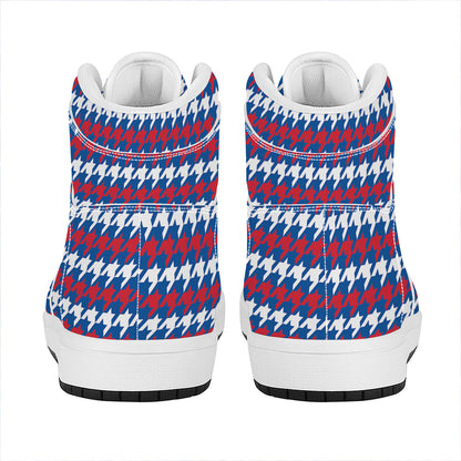 American Houndstooth Pattern Print High Top Leather Sneakers