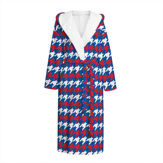 American Houndstooth Pattern Print Hooded Bathrobe