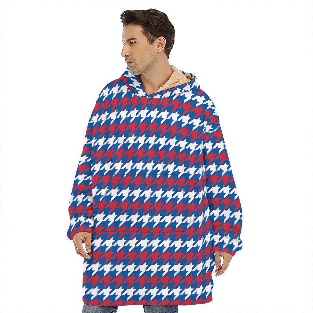 American Houndstooth Pattern Print Hoodie Blanket