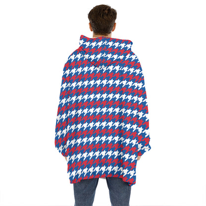 American Houndstooth Pattern Print Hoodie Blanket