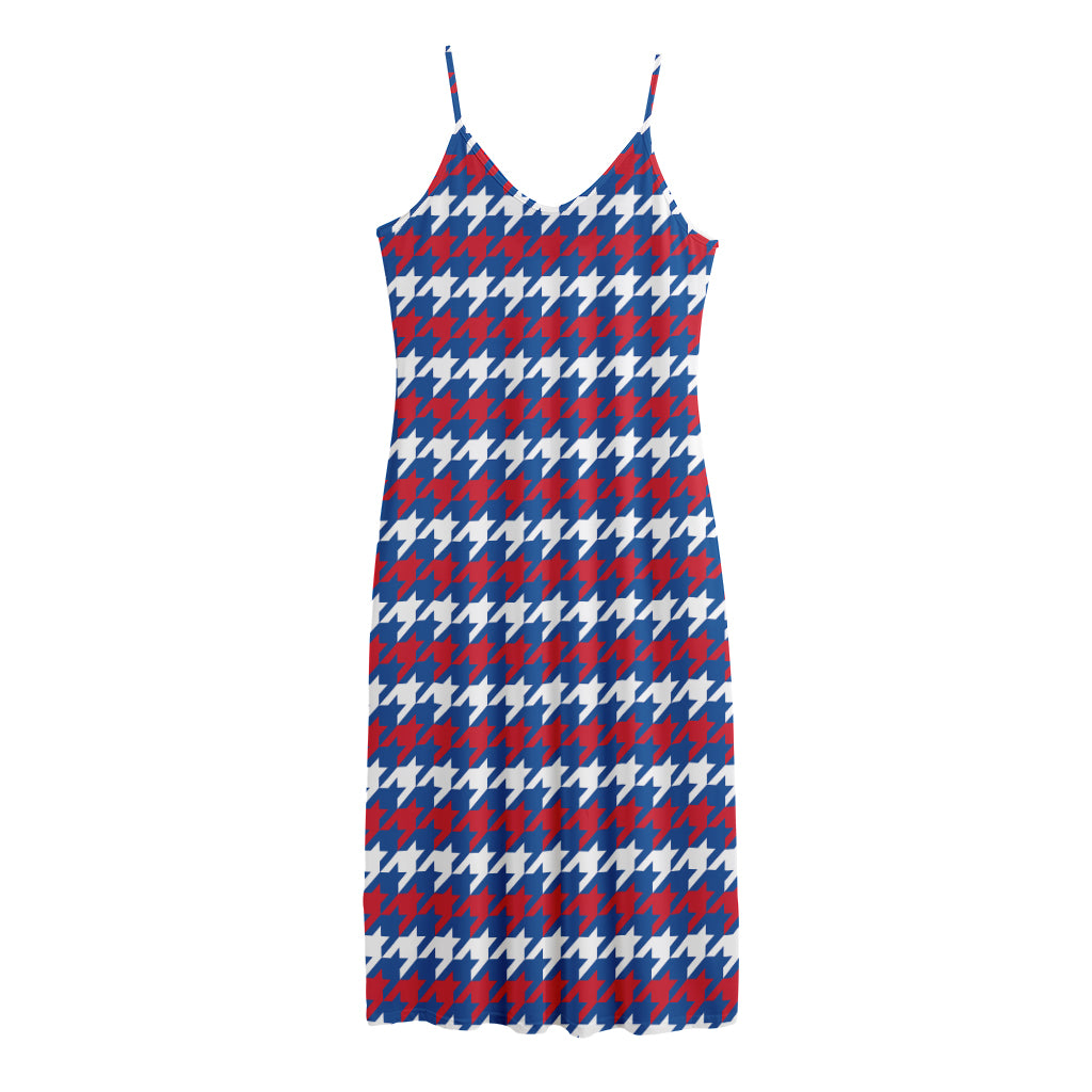 American Houndstooth Pattern Print Jersey Midi Cami Dress