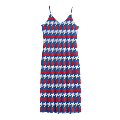 American Houndstooth Pattern Print Jersey Midi Cami Dress