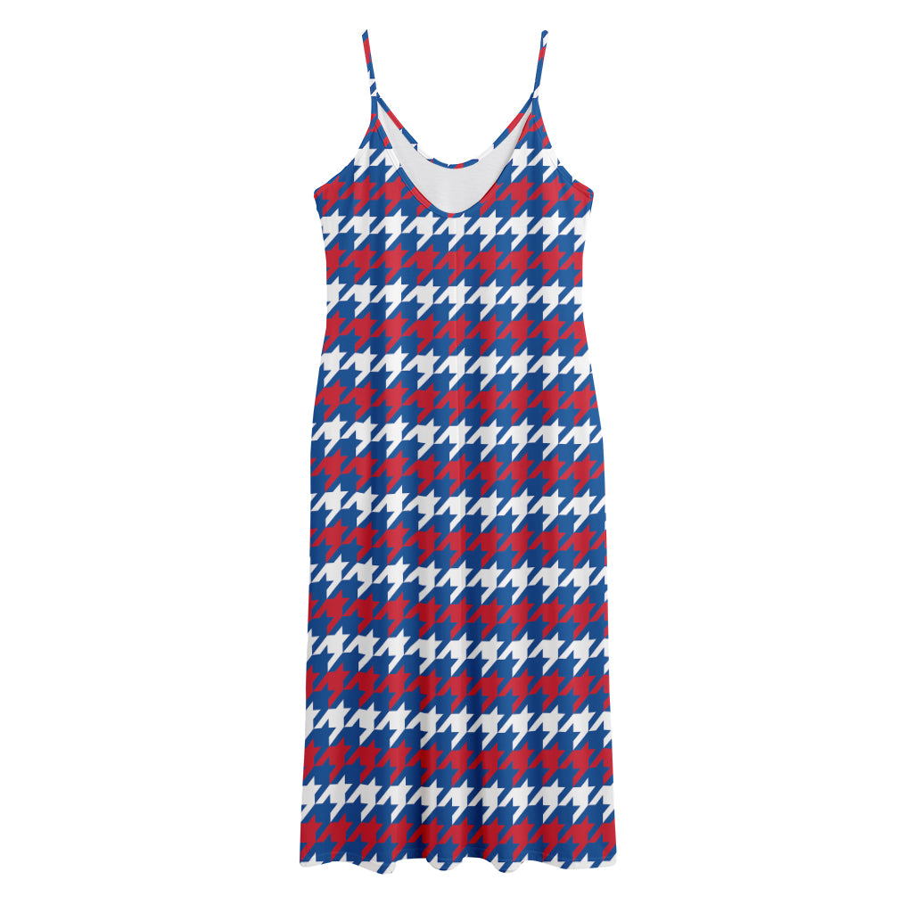 American Houndstooth Pattern Print Jersey Midi Cami Dress
