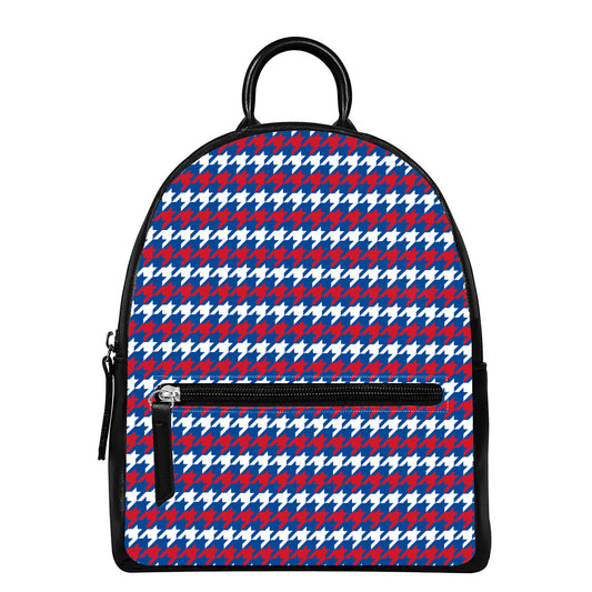 American Houndstooth Pattern Print Leather Backpack