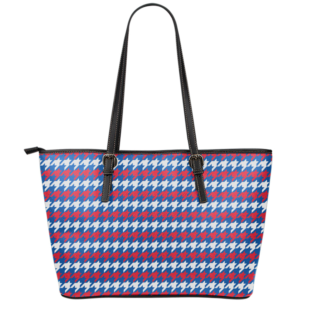 American Houndstooth Pattern Print Leather Tote Bag