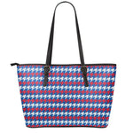 American Houndstooth Pattern Print Leather Tote Bag