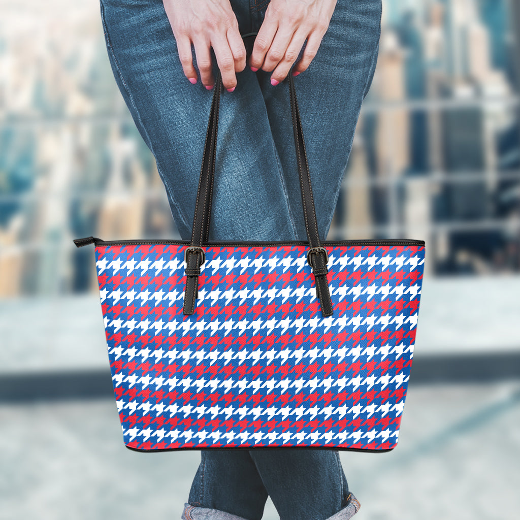 American Houndstooth Pattern Print Leather Tote Bag