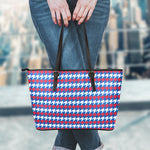 American Houndstooth Pattern Print Leather Tote Bag