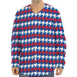 American Houndstooth Pattern Print Long Sleeve Baseball Jersey