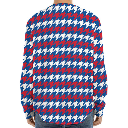American Houndstooth Pattern Print Long Sleeve Baseball Jersey
