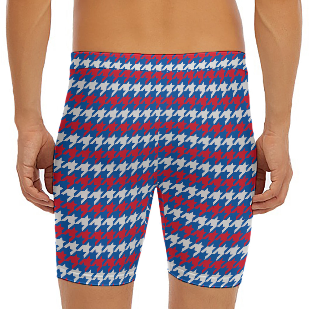 American Houndstooth Pattern Print Men's Long Boxer Briefs