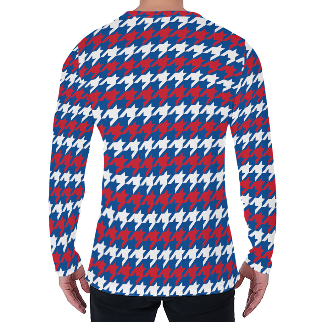 American Houndstooth Pattern Print Men's Long Sleeve T-Shirt