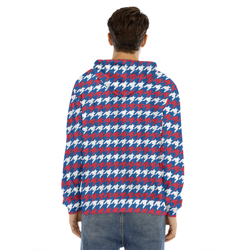 American Houndstooth Pattern Print Men's Velvet Pullover Hoodie