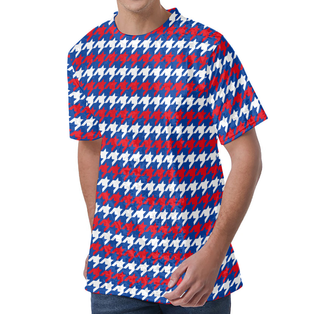 American Houndstooth Pattern Print Men's Velvet T-Shirt