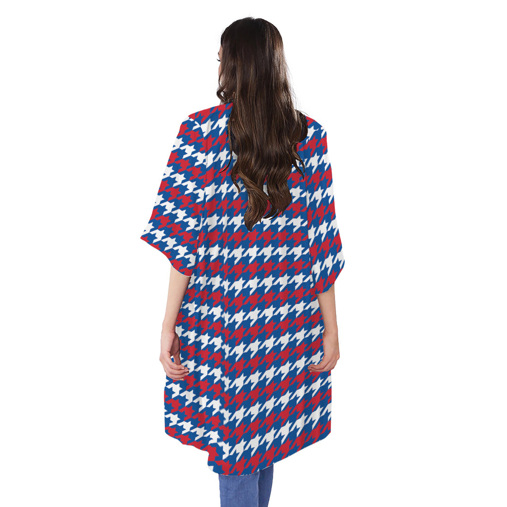 American Houndstooth Pattern Print Open Front Beach Cover Up