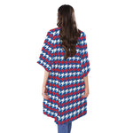 American Houndstooth Pattern Print Open Front Beach Cover Up
