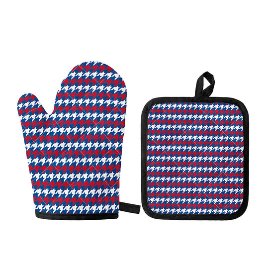 American Houndstooth Pattern Print Oven Mitt And Pot Holder Set